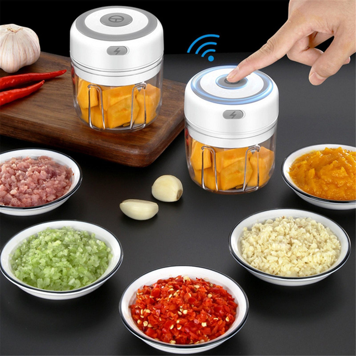 100/250mL USB Rechargeable Electric Garlic Chopper - Strong & Durable  Grinder For Ginger, Chilli & Vegetables - Perfect For Your Kitchen