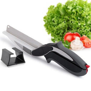 Vegetable Slicer Kitchen Cutter Salad Scissors - 2 in 1 Cutting Board Knife  - Plus Blade Sharpener